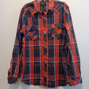 Helix Athletic Fit Mens Sz XXL Long Sleeve Red And Black Plaid Button Down Shirt